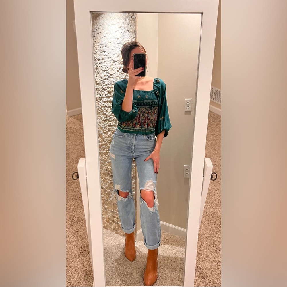 NWT - Angie - Teal off-the-shoulder Floral Top
